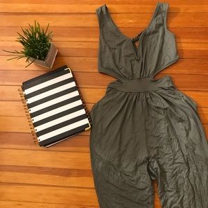 Fashion Nova Olive Green Open Jumpsuit